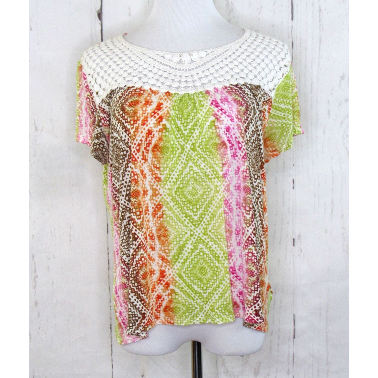 Jones New York Sport Women's Top Size Xl Short Sleeve Crochet Multicolor